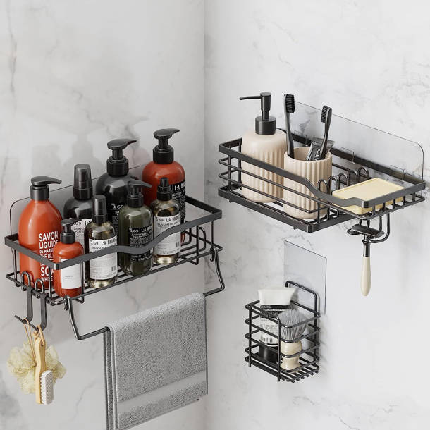 Rebrilliant Stainless Adhesive Shower Caddy with Hooks & Reviews Wayfair